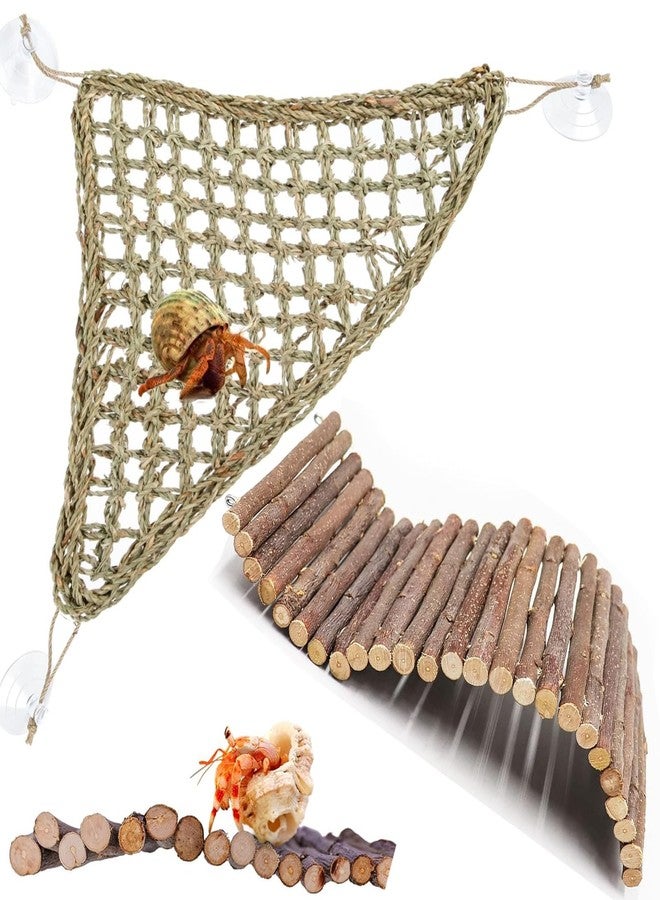 Adullpony Bearded Dragon Tank Accessories Set: Reptile Habitat Decor with Climbing Hammock Toys, Natural Wood Hideout for Hermit Crab, Lizard, Leopard Gecko,Crested,Tortoise, Snake - Image 1