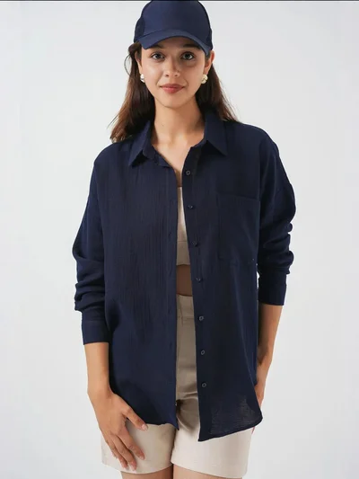 BIG DART BDART Oversized Pocket Detailed Linen Blended Shirt