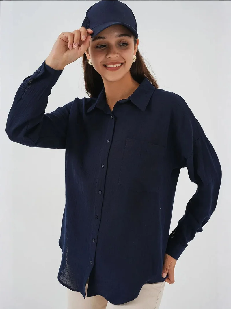 BIG DART BDART Oversized Pocket Detailed Linen Blended Shirt
