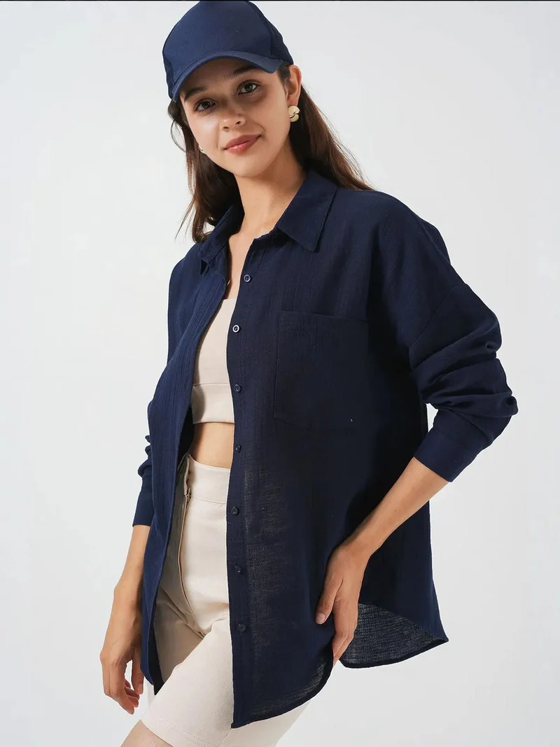 BIG DART BDART Oversized Pocket Detailed Linen Blended Shirt