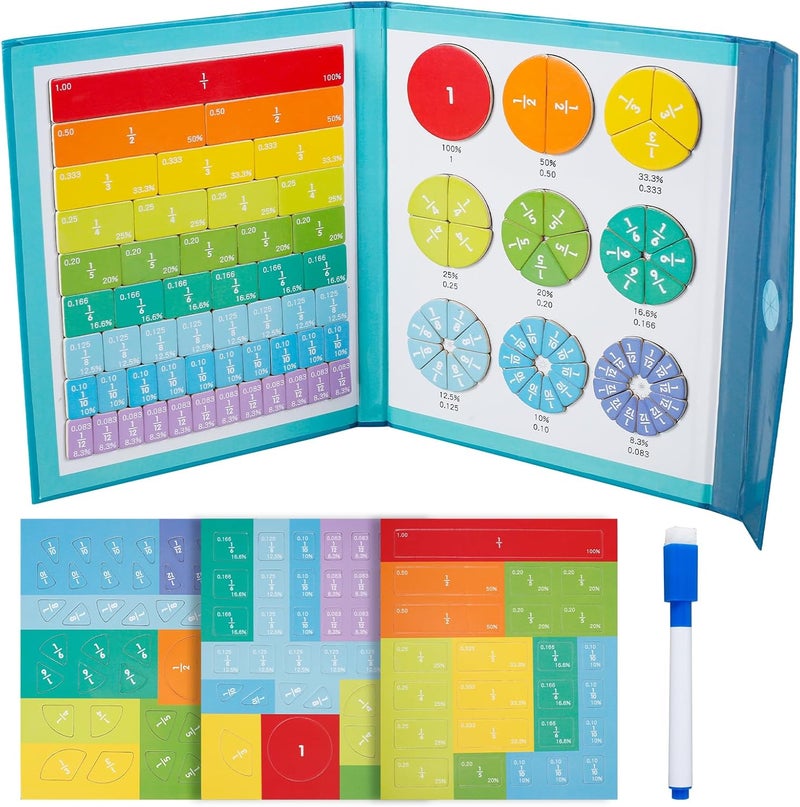 Magnetic Fraction Tile Game and Fraction Circles with Foldable Pen, Colorful Fraction Magnetic Board, Math Learning Circles, Fraction Manipulatives for Preschoolers and Primary Class Children - Image 1