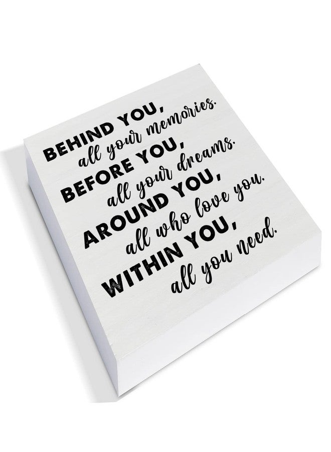 YIDOU Graduation Quote Wood Box Sign Decor Desk Sign Positive Behind You All Your Memories Wooden Box Block Sign Rustic Home Shelf Wall Decoration Grad Gift - Image 2