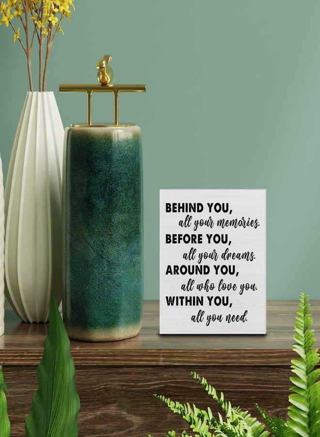 YIDOU Graduation Quote Wood Box Sign Decor Desk Sign Positive Behind You All Your Memories Wooden Box Block Sign Rustic Home Shelf Wall Decoration Grad Gift - Image 3