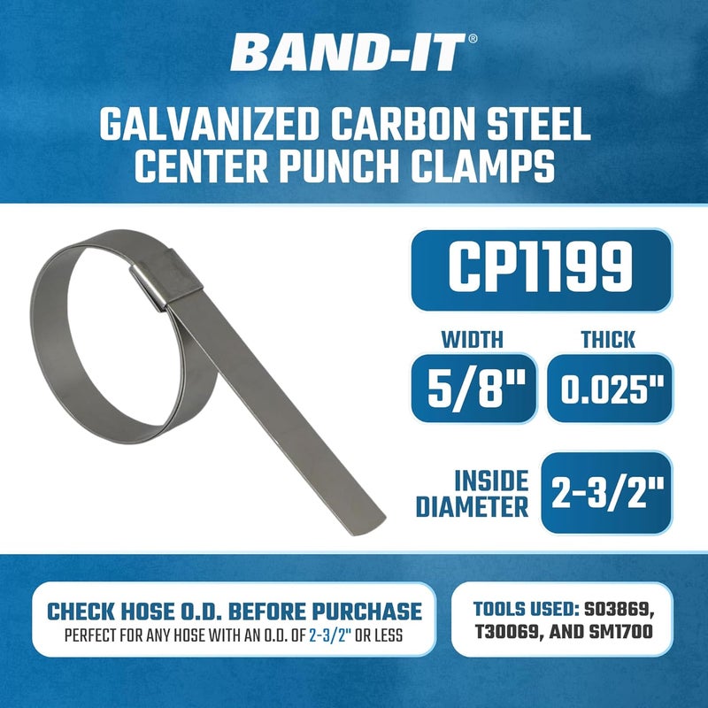 Bandit CP1199 5/8" Wide x 0.025" Thick 2-3/2" Diameter, Galvanized Carbon Steel Center Punch Clamp (50 Per Box) - Image 2
