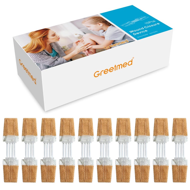 Greetmed Emergency Wound Closure Device 10 Pcs Zip Stitch Wound Closure Strips Laceration Kit Sutures Bandaids for Wounds Repair Without Sew Quick Clot First Aid Wound Care for Outdoor Hiking 