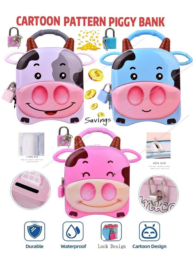 FunBlast Piggy Bank for Kids, Money Saving Tin Coin Bank with Lock and Key - Cow Print Piggy Bank, Coin Box for Kids - Image 3
