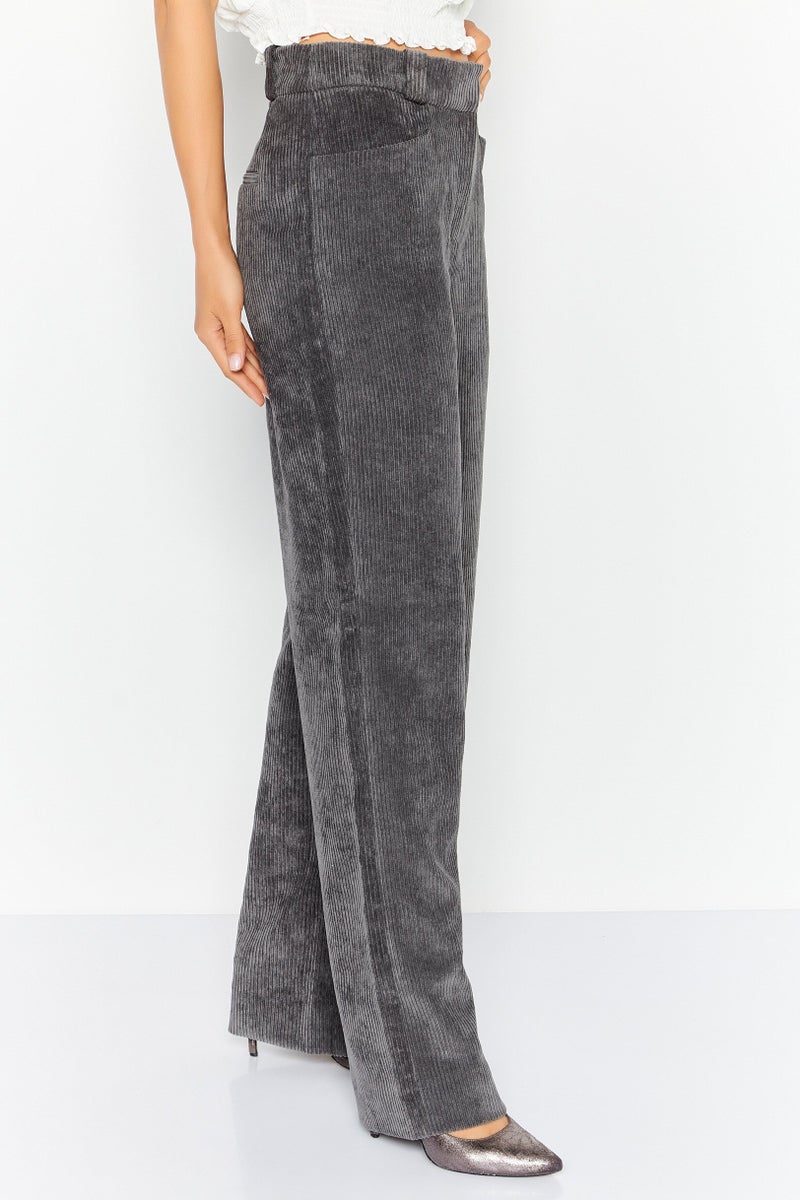 ESPRIT Women Regular Fit Textured Wide Leg Pant, Dark Grey - Image 3