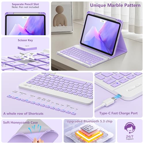 FUWANG Keyboard Case for iPad Air 11 inch M4 2026/M3 2025/M2 2024 & iPad Air 5th 4th Generation Case with Keyboard, Detachable Magnetic Keyboard Cover for iPad Air 11 inch/Air 5th/Air 4th, Purple - Image 5