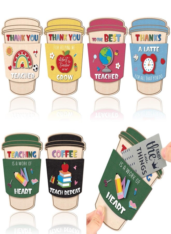Honoson 6 Pcs Teacher Appreciation Gift Card Holders Thank You Teacher Gifts 4-layered Wooden Greeting Presents for Back to School Holiday Party Supplies(Coffee Cup - Image 1