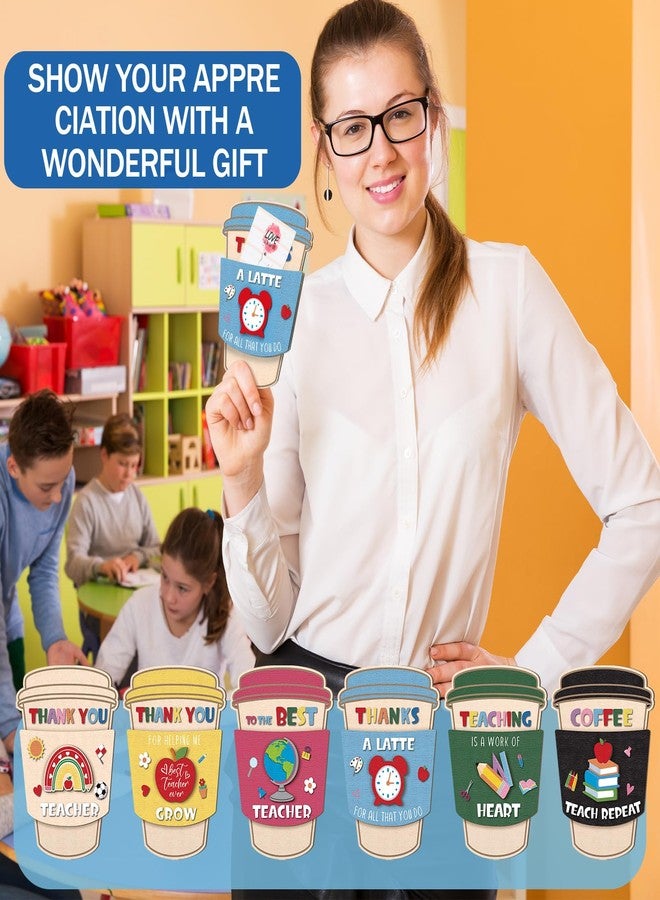 Honoson 6 Pcs Teacher Appreciation Gift Card Holders Thank You Teacher Gifts 4-layered Wooden Greeting Presents for Back to School Holiday Party Supplies(Coffee Cup - Image 2