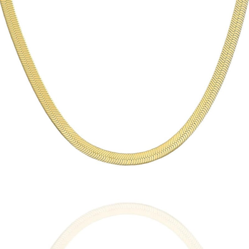 PAVOI Italian Solid 925 Sterling Silver, 22K Gold Plated Chain Necklaces | Snake, Square Box, Cable, Super Flex Curb, Miami Cuban and Rope Diamond-Cut Herringbone Necklace for Women and Men | MADE IN - Image 1