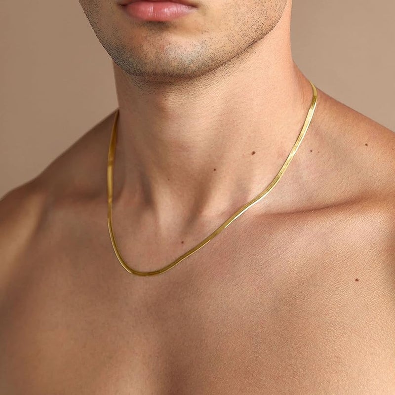 PAVOI Italian Solid 925 Sterling Silver, 22K Gold Plated Chain Necklaces | Snake, Square Box, Cable, Super Flex Curb, Miami Cuban and Rope Diamond-Cut Herringbone Necklace for Women and Men | MADE IN - Image 5