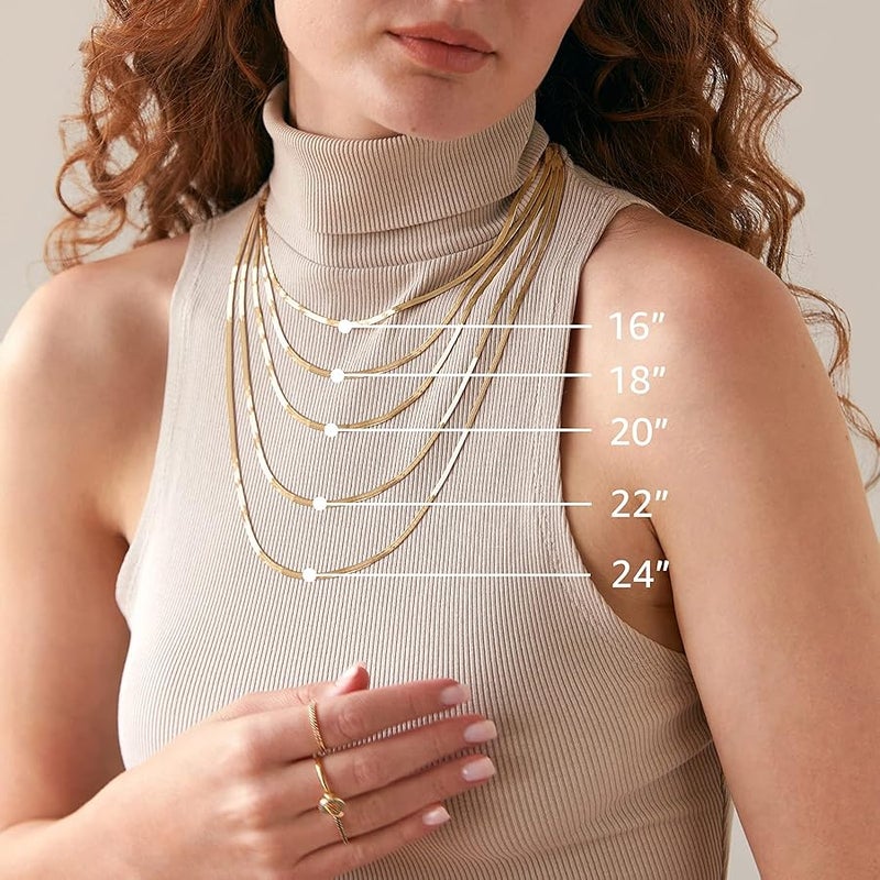 PAVOI Italian Solid 925 Sterling Silver, 22K Gold Plated Chain Necklaces | Snake, Square Box, Cable, Super Flex Curb, Miami Cuban and Rope Diamond-Cut Herringbone Necklace for Women and Men | MADE IN - Image 2