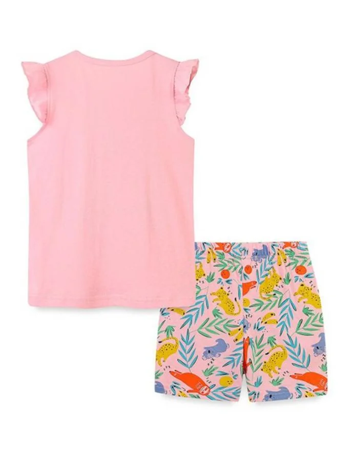 YUNIQEE Pink Crew Neck Cap Sleeve Printed Tshirt & Shorts