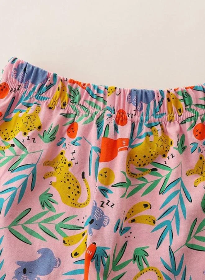 YUNIQEE Pink Crew Neck Cap Sleeve Printed Tshirt & Shorts
