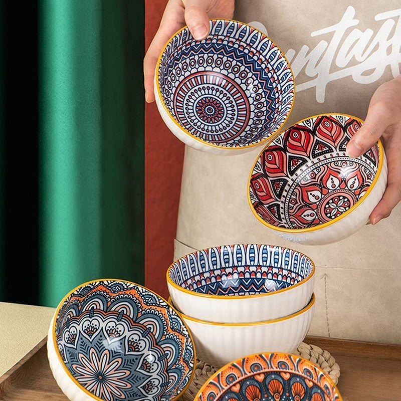 P Plus Fire Ceramic Cereal Bowls Set for Pasta, Salad, Cereal, Soup & Microwave & Dishwasher Safe (Pack of 6) - Image 4