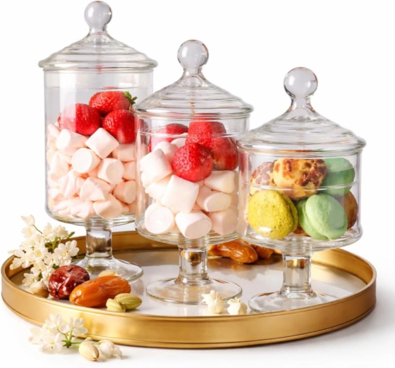 مجموعة برطمانات حلوى زجاجية من بورتال، 3 قطع بأحجام مختلفة - شفافة
