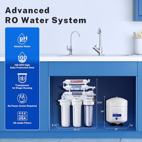 iSpring PH100 Alkaline Reverse Osmosis Water Filter System, pH+ Remineralization 6-Stage Under Sink RO Drinking Water Filtration System 100 GPD Fast Flow 1:1 Pure to Waste Ratio, US Made Filters - Image 5