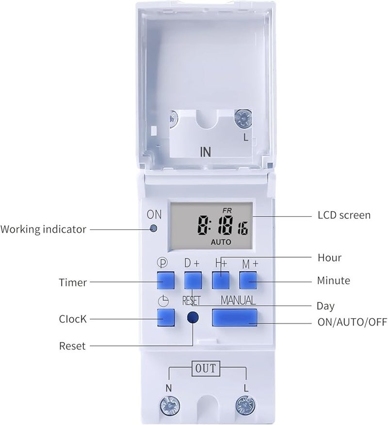 مؤقت رقمي أسبوعي قابل للبرمجة 30 أمبير 110 فولت تحكم مرحل قضيب دين - Image 5