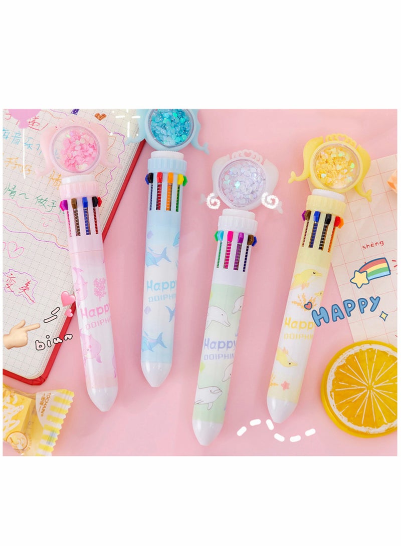 10in1 Multicolor Retractable Ballpoint Pens Set 4Pcs Ideal Cartoon Gift for Kids Office and School Supplies Mermaid Design - Image 4