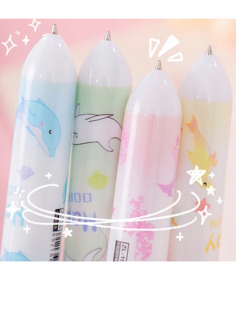 10in1 Multicolor Retractable Ballpoint Pens Set 4Pcs Ideal Cartoon Gift for Kids Office and School Supplies Mermaid Design - Image 5