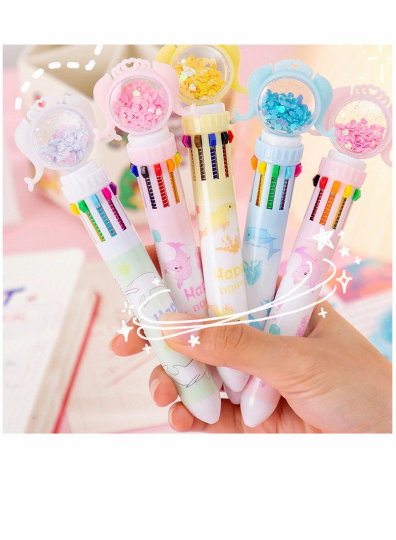 10in1 Multicolor Retractable Ballpoint Pens Set 4Pcs Ideal Cartoon Gift for Kids Office and School Supplies Mermaid Design - Image 1