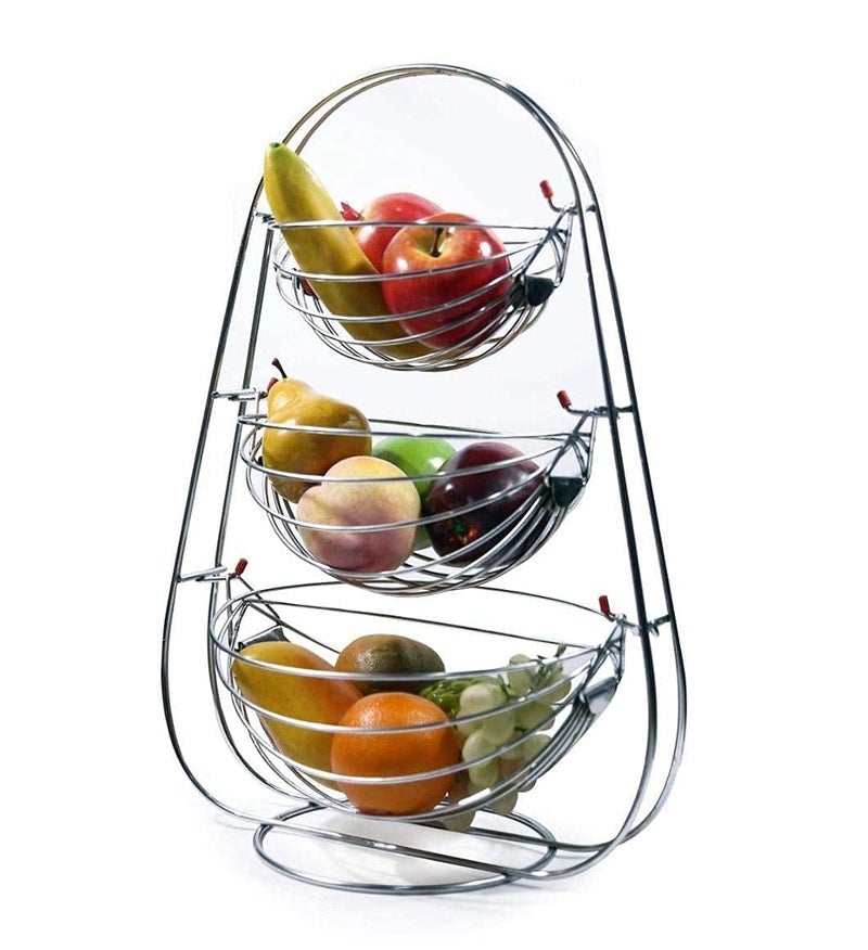 VISHVA Stainless Steel 3-Tier Swing Fruit and Vegetable Basket for Kitchen and Dining Table Kitchen Basket*, Free Standing, Tiered Shelf - Image 1