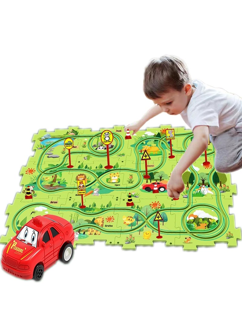 VUCATIN 25PCS Floor Puzzles for Kids Puzzle Track Car Play Set Educational Montessori Toys for 1-3Year Old Children 1-3 Year Old Children Birthday Gift (Green Forest) - Image 1