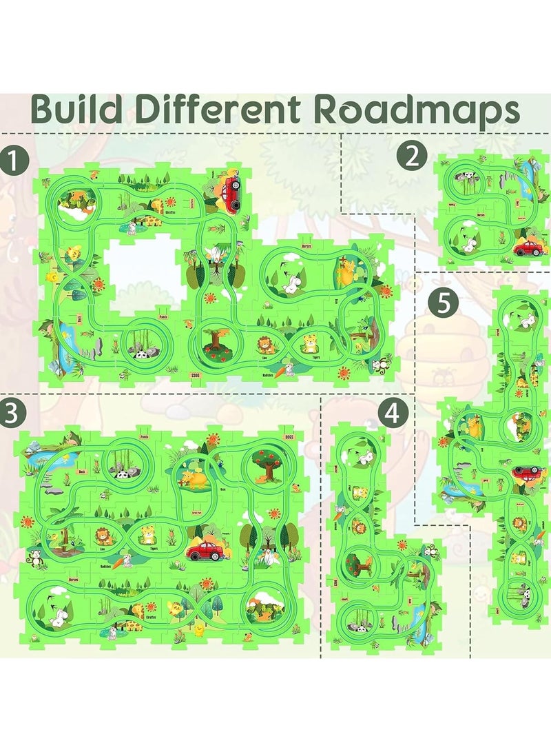 VUCATIN 25PCS Floor Puzzles for Kids Puzzle Track Car Play Set Educational Montessori Toys for 1-3Year Old Children 1-3 Year Old Children Birthday Gift (Green Forest) - Image 4