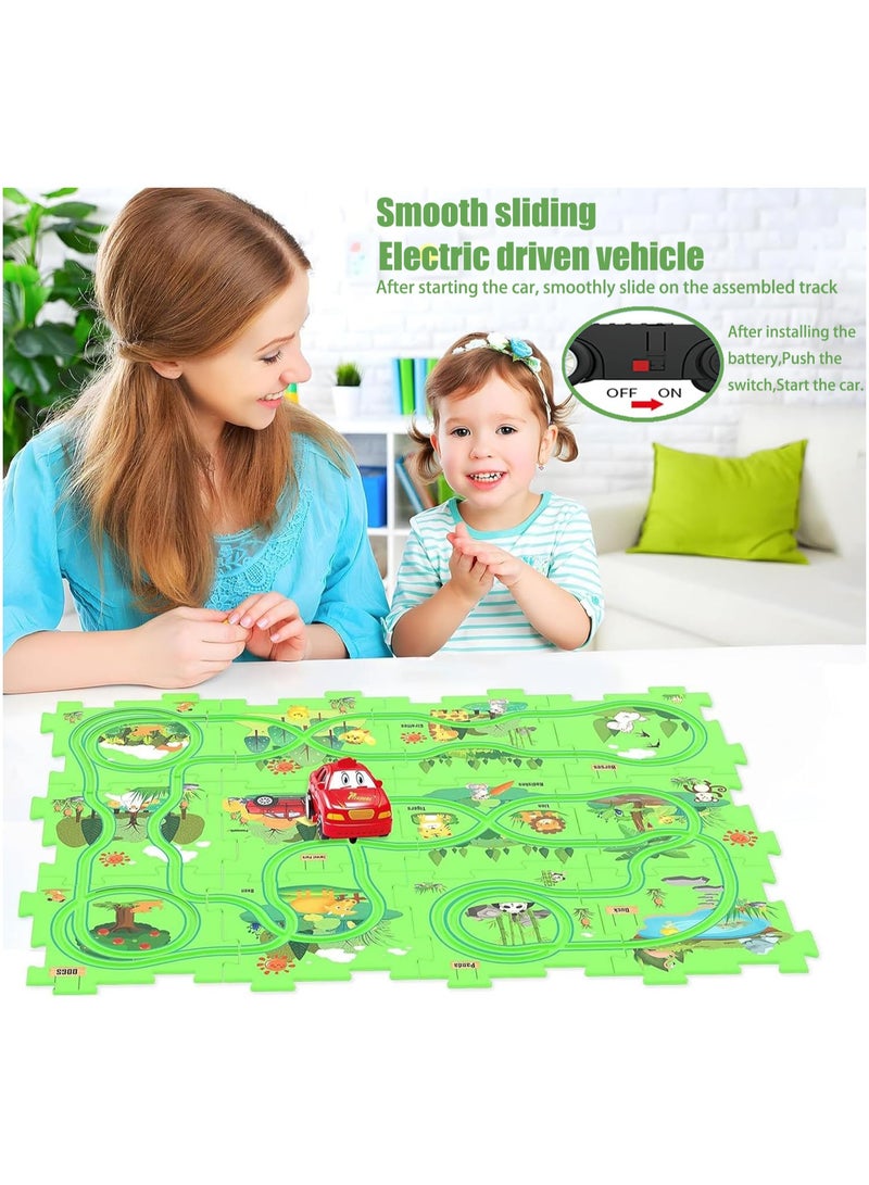 VUCATIN 25PCS Floor Puzzles for Kids Puzzle Track Car Play Set Educational Montessori Toys for 1-3Year Old Children 1-3 Year Old Children Birthday Gift (Green Forest) - Image 3