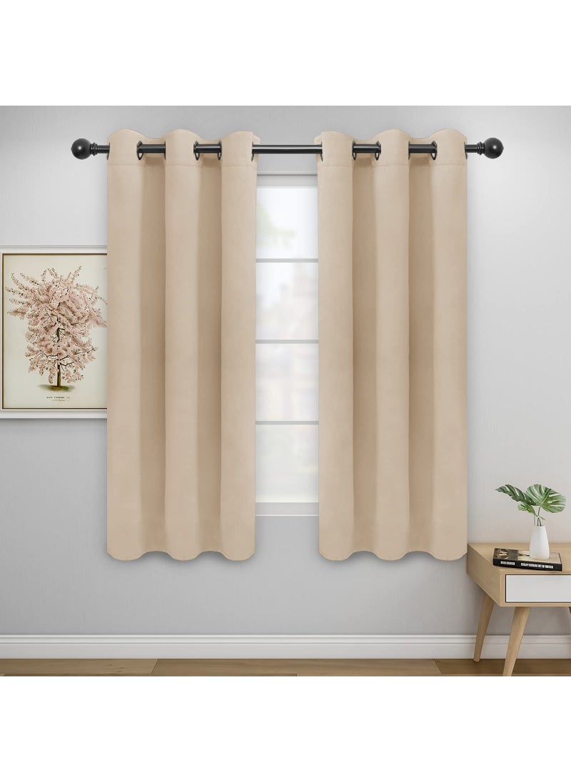 Easy-Going EasyGoing Blackout Curtains for Bedroom Solid Thermal Insulated Grommet and Noise Reduction Window Drapes Room Darkening Curtains for Living Room 2 Panels42x63 in Beige 