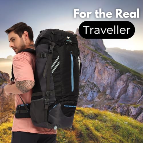 Impulse 65L Travel bag with Rain Cover | Water Resistant | Shoe Compartment | Padded Adjustable Shoulder Straps & Waist Belt-Ideal for Hiking, Camping & Travel Rucksack Backpack- Black |1 Year Warranty - Image 2