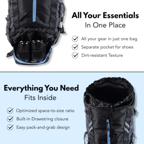 Impulse 65L Travel bag with Rain Cover | Water Resistant | Shoe Compartment | Padded Adjustable Shoulder Straps & Waist Belt-Ideal for Hiking, Camping & Travel Rucksack Backpack- Black |1 Year Warranty - Image 4