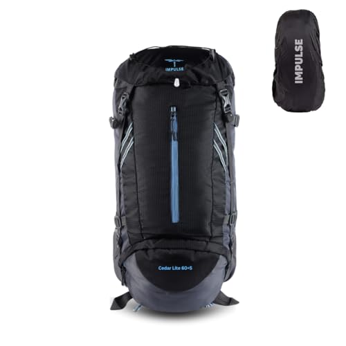 Impulse 65L Travel bag with Rain Cover | Water Resistant | Shoe Compartment | Padded Adjustable Shoulder Straps & Waist Belt-Ideal for Hiking, Camping & Travel Rucksack Backpack- Black |1 Year Warranty - Image 1
