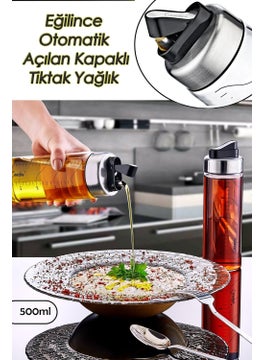 Cambu Non-drip Tiktak Lidded Glass Oil Pot 500 ml Oil Pot (Eğince Automatically Opening Lid Oiler) 