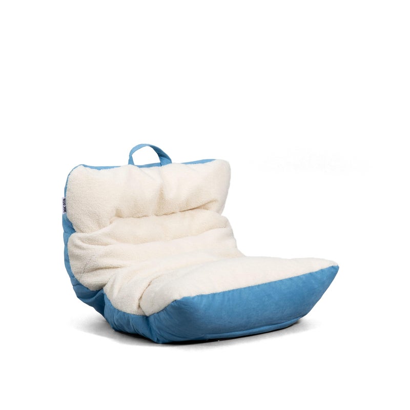 Big Joe Roma Kids Bean Bag Chair Oat Sherpa and Dusty Blue Vegan Suede 2 feet