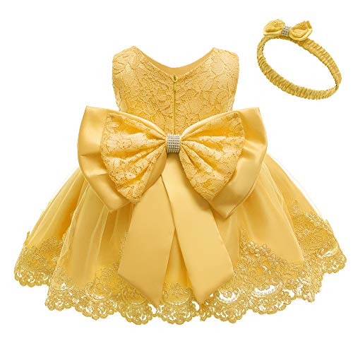 AIMJCHLD Toddler Baby Girls Formal Dresses Infant Bowknot Embroidery Tutu Lace Gown Dress Kids Pageant Party Wedding Birthday Flower Dresses Size 24M (Yellow 24M) - Image 5
