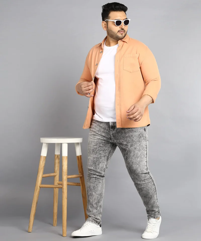 Urbano Fashion  Urbano Plus Men's Light Grey Regular Fit Washed Jeans Stretchable  | Best Price UAE