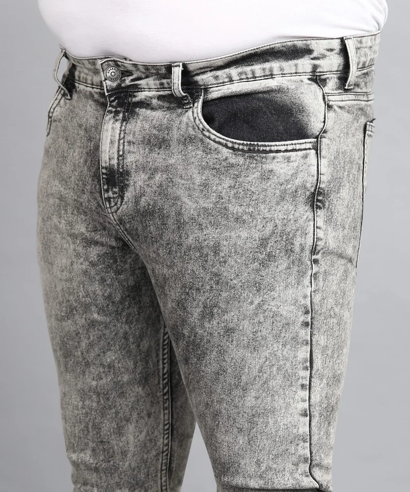 Urbano Fashion  Urbano Plus Men's Light Grey Regular Fit Washed Jeans Stretchable  | Best Price UAE