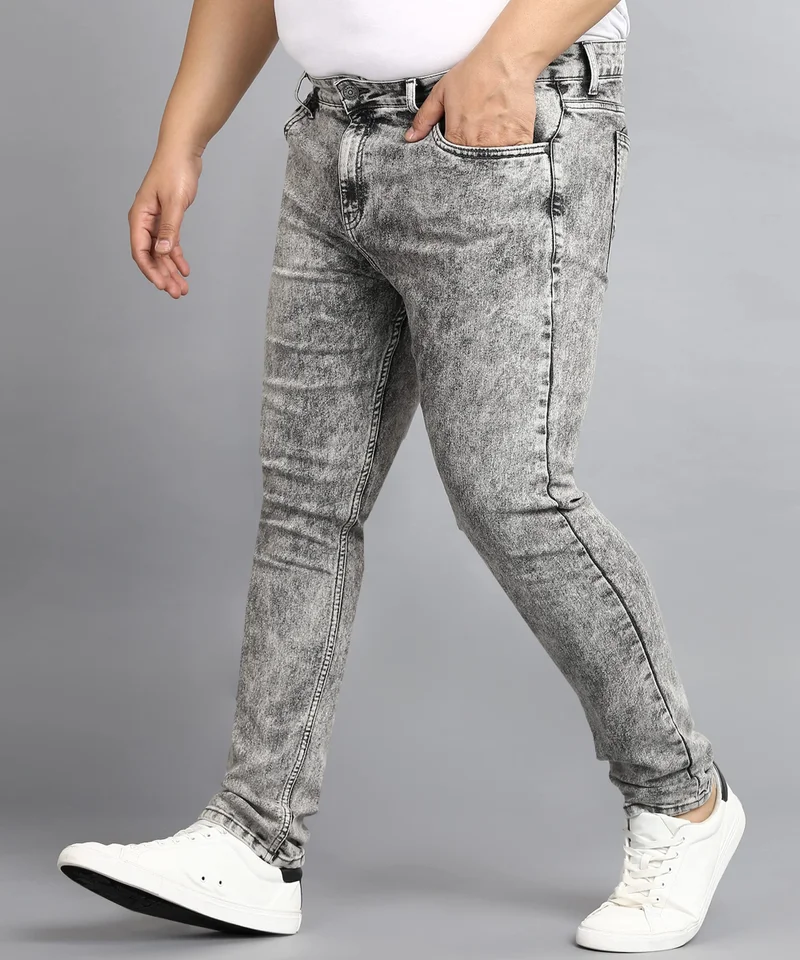 Urbano Fashion  Urbano Plus Men's Light Grey Regular Fit Washed Jeans Stretchable  | Best Price UAE