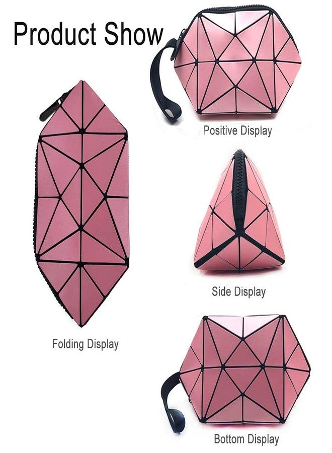 SILENCIO Stylish 11 Cms Travel Accessory- Cosmetic Bag Makeup Pouch for Women & Girls for Travel (Pink Geomatric) - Image 3