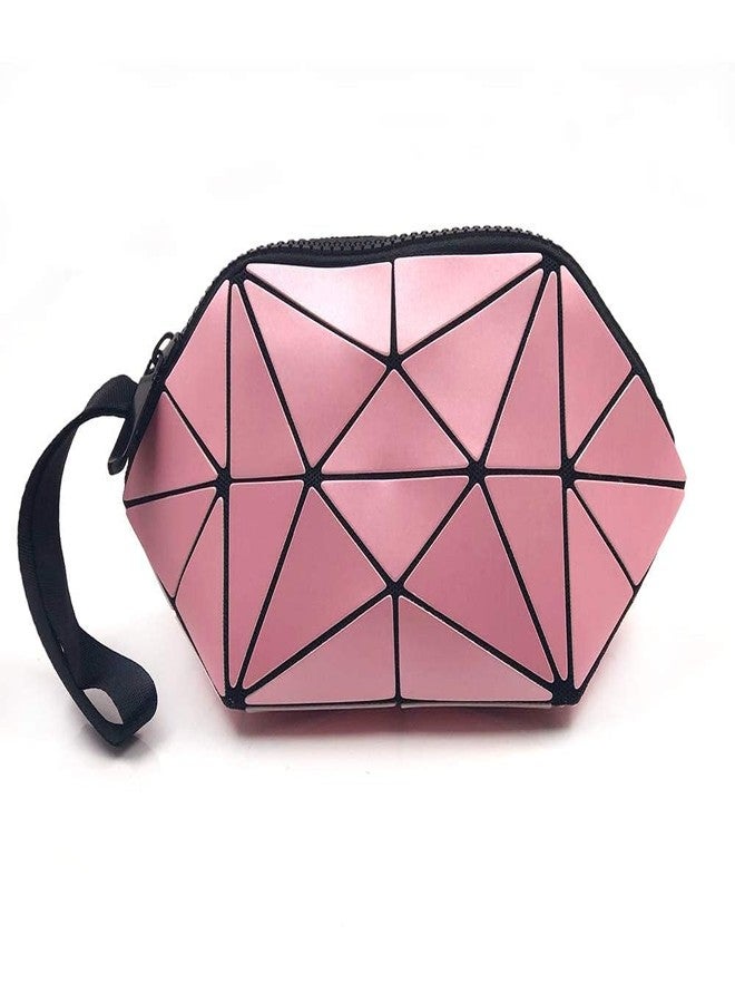 SILENCIO Stylish 11 Cms Travel Accessory- Cosmetic Bag Makeup Pouch for Women & Girls for Travel (Pink Geomatric) - Image 1