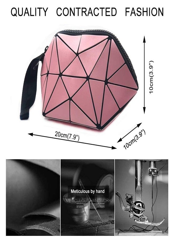 SILENCIO Stylish 11 Cms Travel Accessory- Cosmetic Bag Makeup Pouch for Women & Girls for Travel (Pink Geomatric) - Image 2