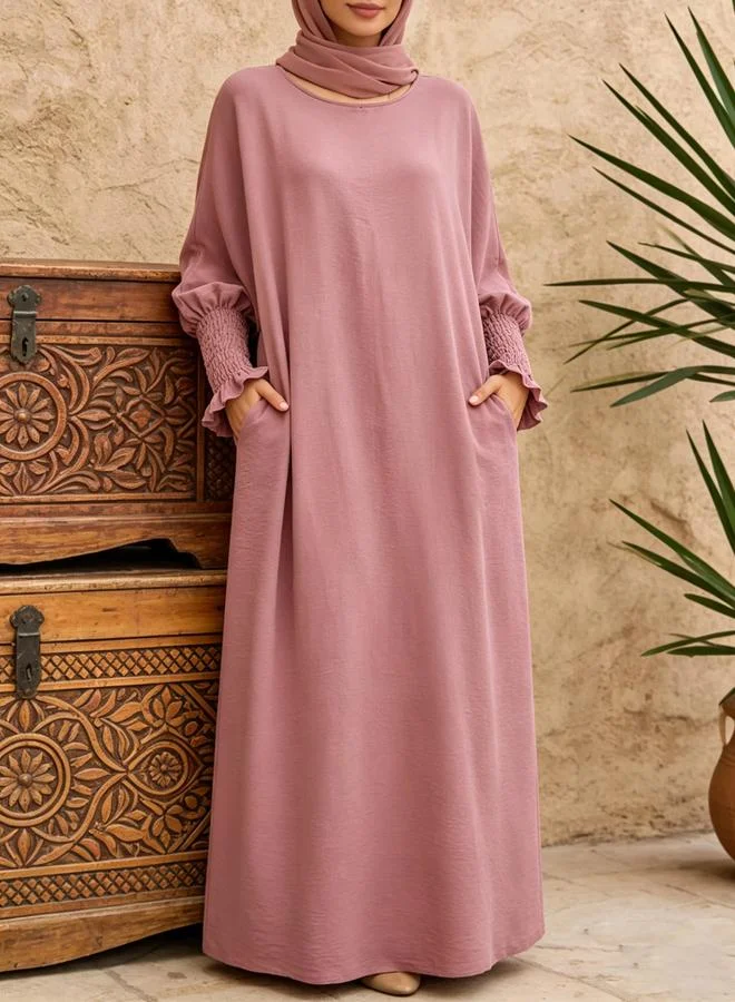 Take Two Pink Shirred Cuff Sleeves Maxi Dress