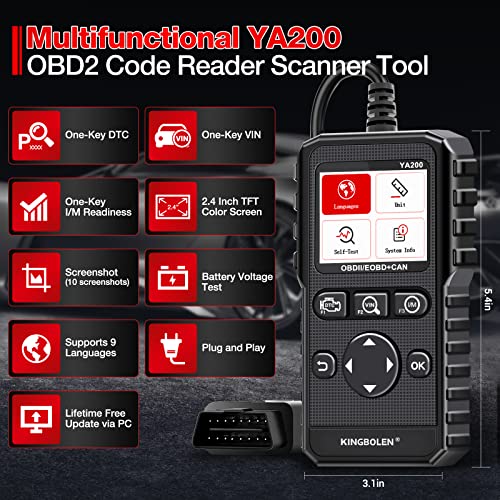 KINGBOLEN YA200 OBD2 Scanner, Car OBD2 Code Reader Check Engine Light, Car Scanner OBDII Full Functions with Voltage Test OBD2 Scanner Diagnostic Tool for All OBDII CAN Protocol Cars Since 1996 - Image 4