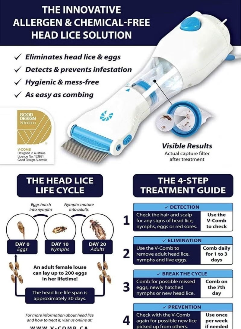 V-Comb Trap Head Lice and Eggs Remover Hair V Comb Vacuums Machine for lice removed from Head Capture Removal, Allergy and Chemical Free - Image 5