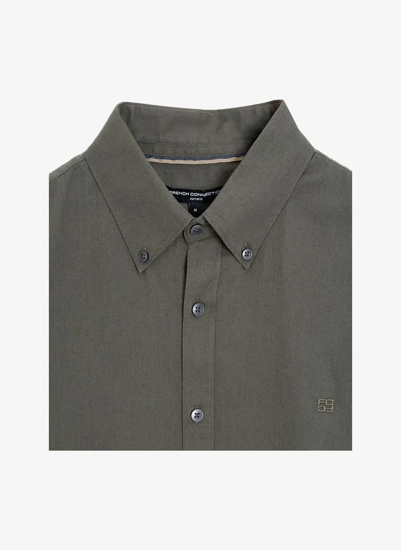 French Connection  Men's Khaki Green Textured Striped Holiday Shirt for Men | Best Price UAE