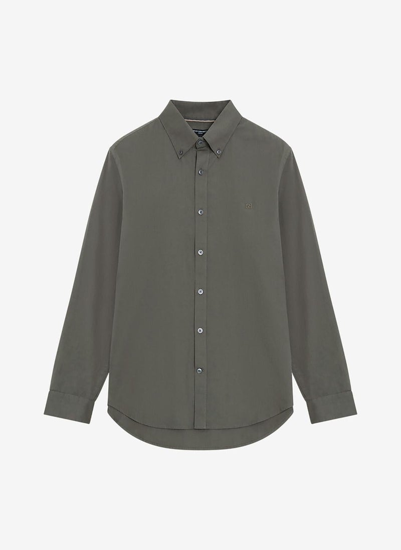 French Connection Men's Khaki Green Textured Striped Holiday Shirt - Image 3