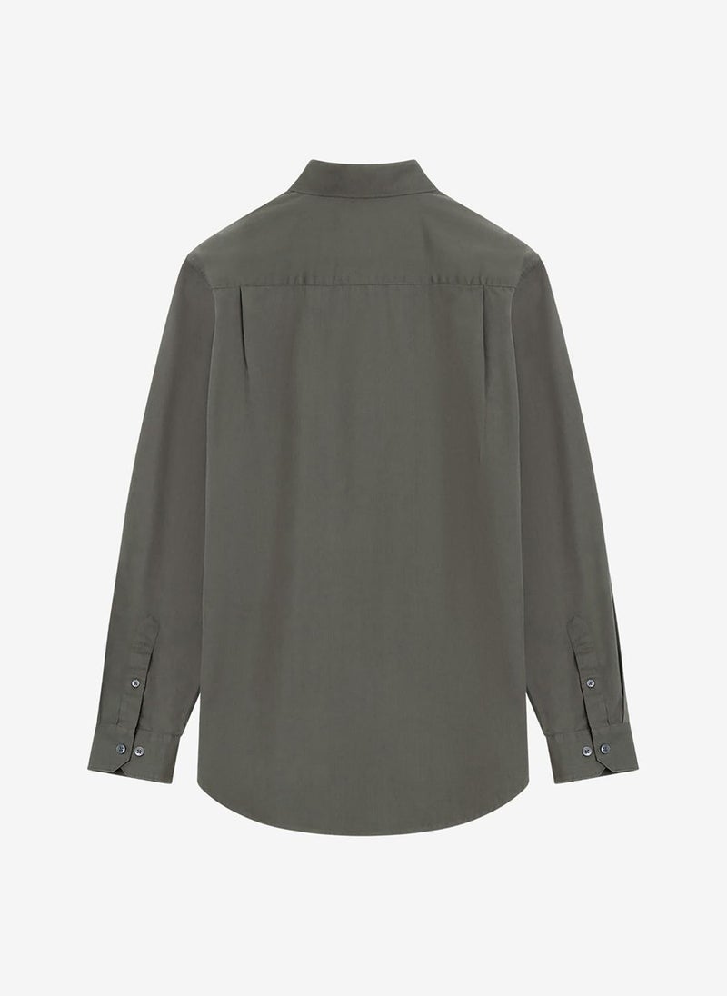 French Connection Men's Khaki Green Textured Striped Holiday Shirt - Image 4