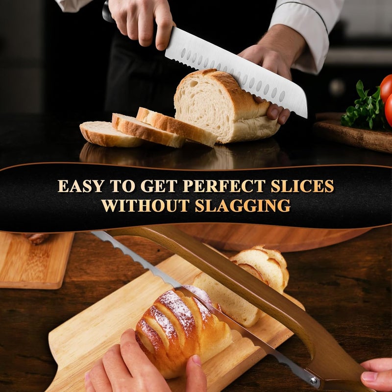 seelucky 2 Pack Sourdough Bread Knife for Homemade Bread, Serrated Bread Cutter Ergo-Safe Engineering Anti-Stick Bread Bow Knife for Sourdough, Baguettes, Cakes - Image 5